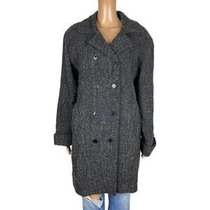 Sandro Double Breasted Vintage Wool Gray Cape Blazer Sherpa Coat Size 14